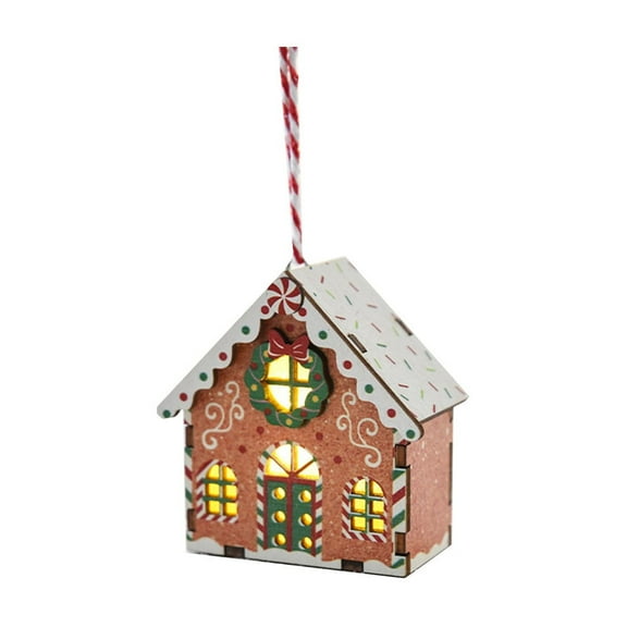 dajkiuy Christmas Wooden Ornaments, Light up Wood Hanging House Xmas Tree Pendant for Holiday Home Party Decoration