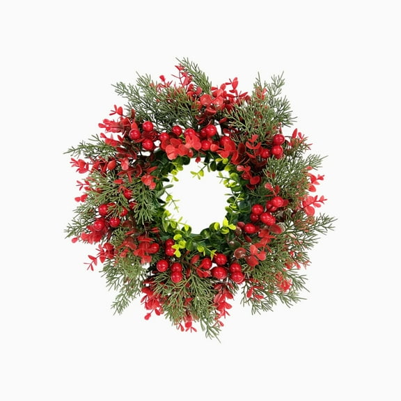 dajkiuy Christmas Wreath with Red Berries Eucalyptus Leaves, 13.8Inch Artificial Winter Holiday Front Door Wreath for Window Home Wall Farmhouse Outdoor Indoor Decor