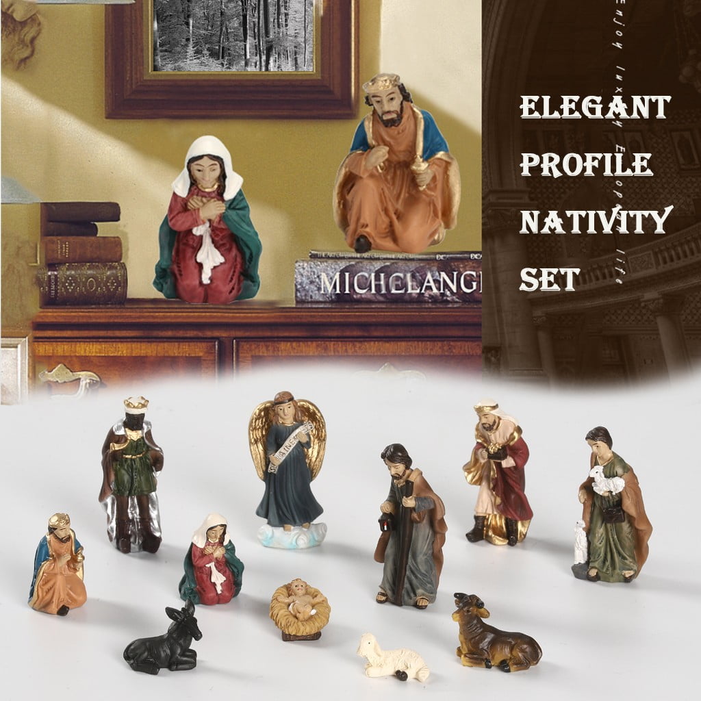 dajkiuy Clearance 11-Piece Nativity Set,Elegant Nativity Set, Includes Holy Family Resin Decorative Figures