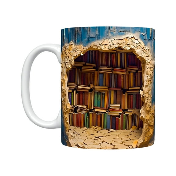 dajkiuy 3D Library Bookshelf Coffee Mug - 3D Book Mug for Book Lovers - Book Club Cup - Christmas Purpose Ceramic Mug for Readers Bookish Gifts