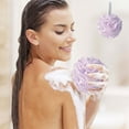 thumbnail image 1 of dajkiuy Bath Shower Loofah Sponge Pouf Body Scrubber Exfoliator Body Wash Sponge (Set of 1,Purple), 1 of 3