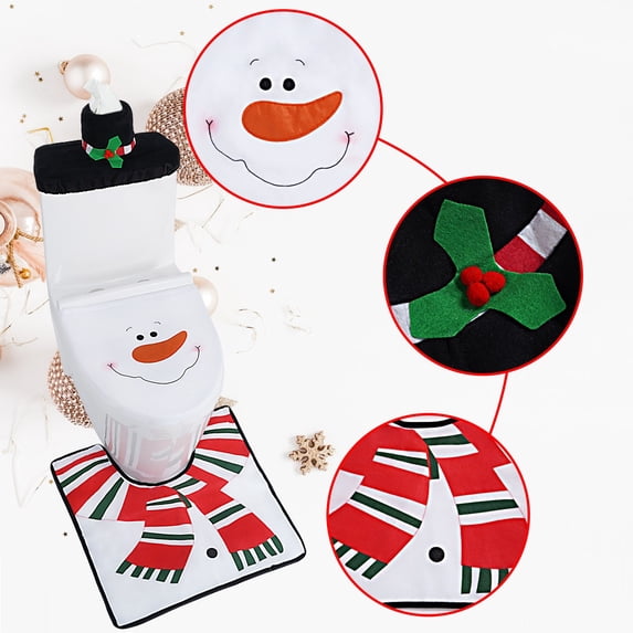 dajkiuy Christmas Bathroom Sets Toilet Seat Cover Decorations,3PC Snowman Bathroom Decor Xmas White Toilet Lid Tank Cover,Towel for Christmas Decorations Indoor Home