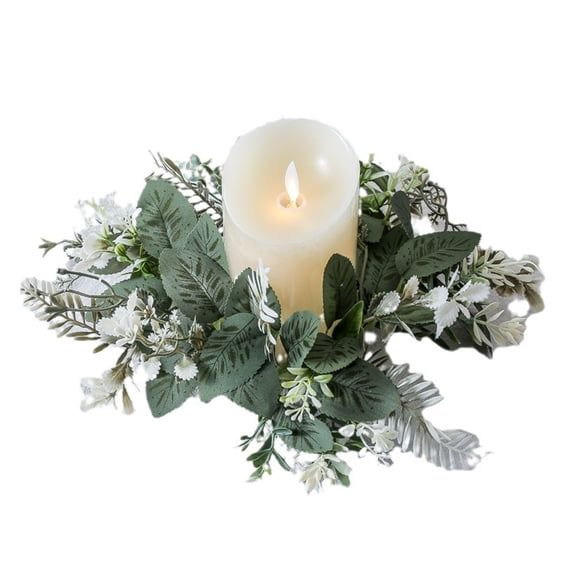 dajkiuy Christmas Candle Rings Artificial Eucalyptus Leaves Wreath Small Boho Wreath Pillar Candle Holder for Spring Summer Wedding Home Door Tabletop Decoration