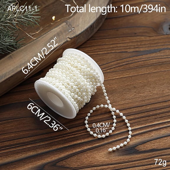 dajkiuy Christmas Decoration,32.8 Feet Beige Pearls String,Artificial Pearls Pearl Strands Craft String Bead for Christmas Tree Decoration,Party Supplies DIY Accessories(0.16 Inch)