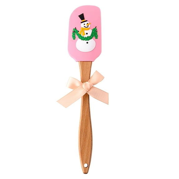 dajkiuy Christmas Spatulas for Baking, Christmas Spatula Set Kitchen Christmas Silicone Spatula Set with Wooden Handle for Baking Cooking and Christmas(Pink)