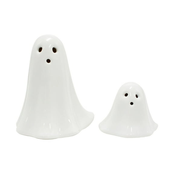 dajkiuy Cute Ghost Nightlight Ornament,2 Pack Ceramic Halloween Ghost Decorations Indoor,Cute Ghost Sculpture Spooky Halloween Decor for Home Table Tray(1 Small,1Large)