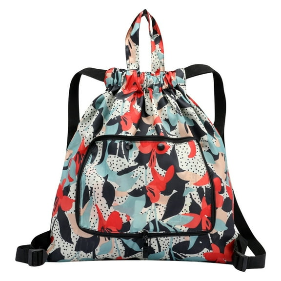 dajkiuy Foldable Large Capacity Travel Backpack Drawstring Pocket Ultra Light Nylon Cloth Multifunctional Print Foldable Bag Organizer