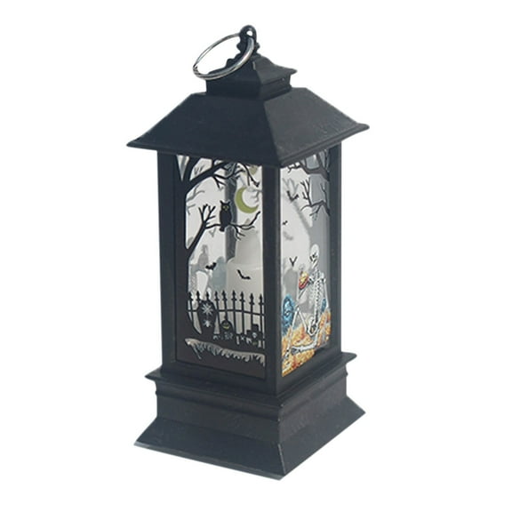 dajkiuy Halloween Portable Lanterns Orange Candle LED Halloween Lamp Lights, Spooky Skeleton Owl Bat Castle Flame Lights Hanging Lanterns