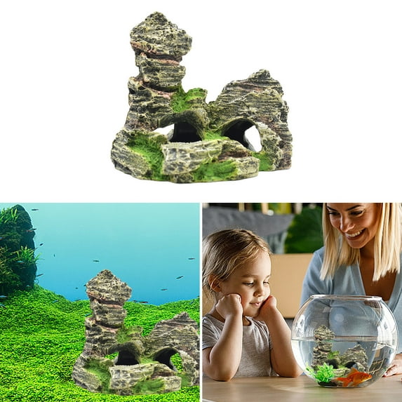 dajkiuy Mountain View Decor Rockery Landscapes Rocks Hiding Cave Tree Aquarium Ornament Fish Tank Decoration