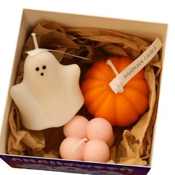 dajkiuy Set of 3 Halloween Ghost Candles - Ghost Pumpkin Candles Burning Candles Spooky Ghost Scented Candles Halloween Gifts Box Party Bedroom Room Table Decorations