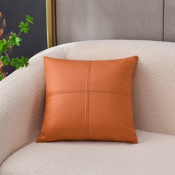 dajkiuy Throw Pillow Covers 18x18 Inch,Leather Throw Pillow Covers,Solid Dyed Leather Pillowcases for Couch Bed Sofa Garden Home Decorative,Orange