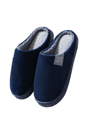 Cute Slippers for Women Mens Winter Warm Memory Foam Cotton Home Slippers Soft Plush Slip on House Slippers for Girls Indoor Outdoor Shoes (Navy,9)