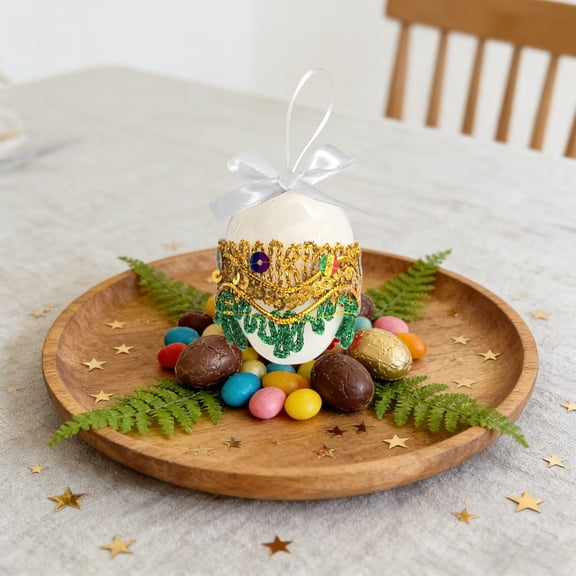 dajkiuy Easter Bow Ribbon Egg Pendant, Decorative Hanging Ornament, Spring Holiday Decor, Egg-Shaped Pendant with Bow, Easter Tree Decoration