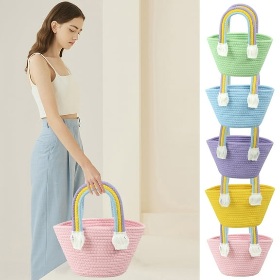 dajkiuy Easter Bunny Basket Bags for Kids - Easter Basket with Handle - Easter Eggs Hunt Baskets Toys - Easter Basket for Boys Girls Gift Toys - Pink