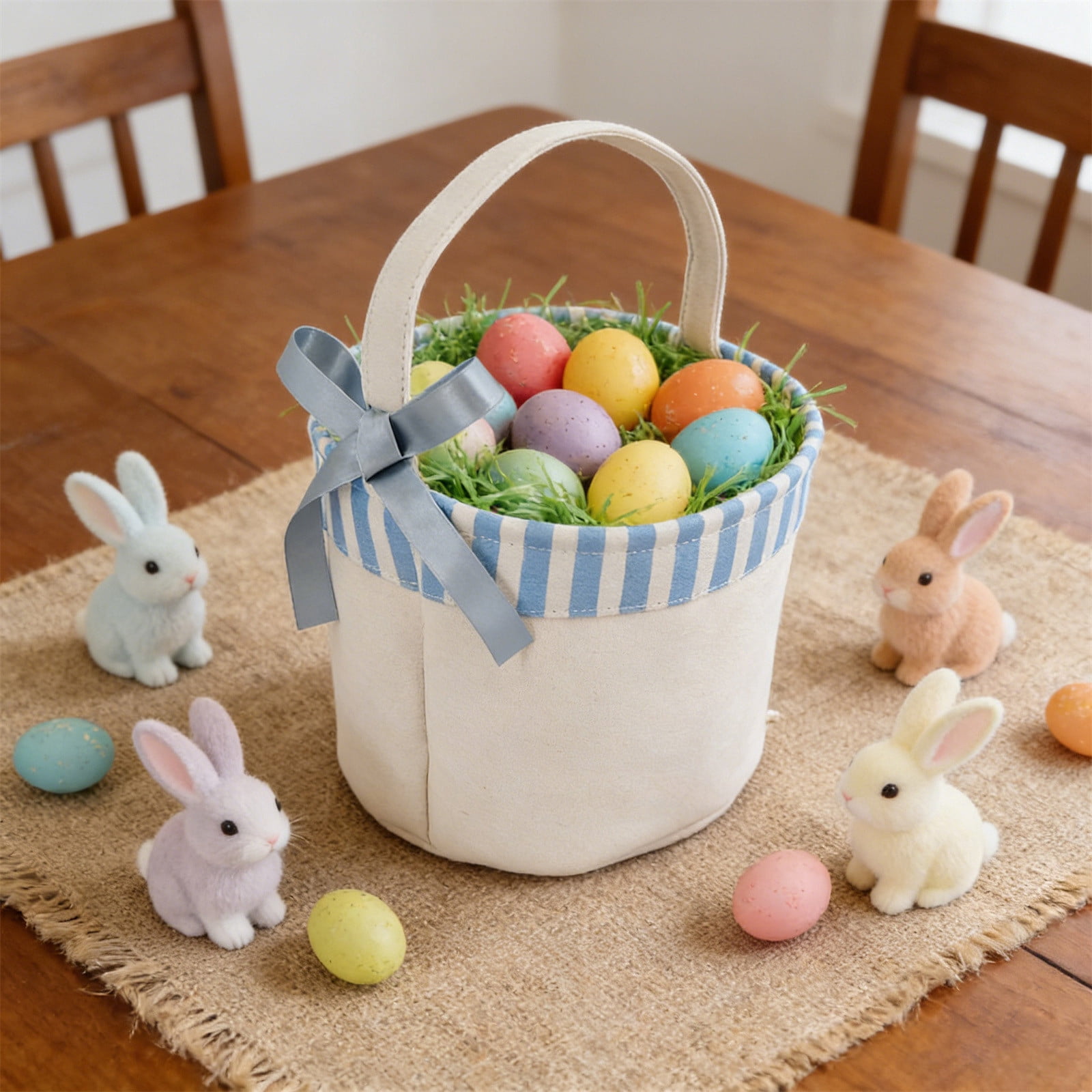 dajkiuy Easter Bunny Basket Egg Buckets, Cute Tote Bags Egg Hunt Basket ...