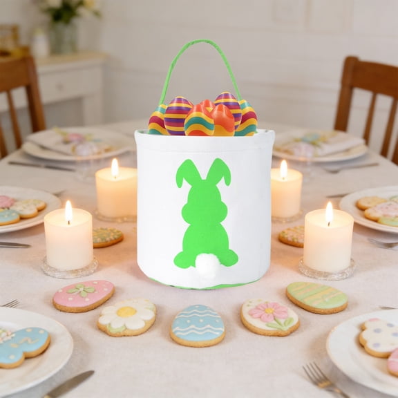 dajkiuy Easter Bunny Baskets, Easter Canvas Bunny Bucket Totes Bags Candy Gift Storage for Spring Party Decor Supplies