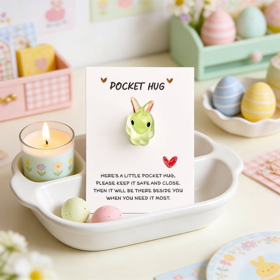 dajkiuy Easter Bunny Pocket Hug, Mini Rabbit with Card, Easter Gifts for Family Coworkers and Friends