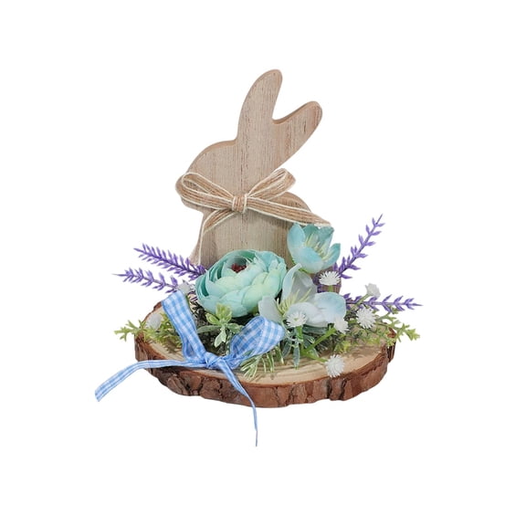 dajkiuy Easter Bunny Table Centerpiece Decor Wooden Rabbit with Artificial Flowers Plant Base Table Signs Decor for Home Party Cute Gifts
