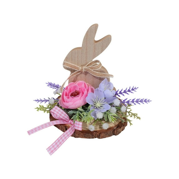 dajkiuy Easter Bunny Table Centerpiece Decor Wooden Rabbit with Artificial Flowers Plant Base Table Signs Decor for Home Party Cute Gifts