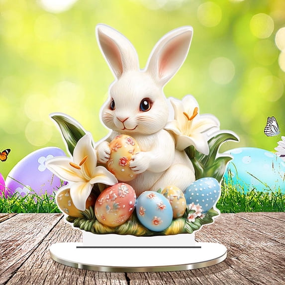 dajkiuy Easter Bunny Tabletop Decorations, Rabbit Egg Tabletop Centerpieces for Easter Spring Tiered Tray Home Party Favor Indoor Decorations