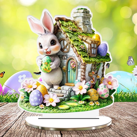 dajkiuy Easter Bunny Tabletop Decorations, Rabbit Egg Tabletop Centerpieces for Easter Spring Tiered Tray Home Party Favor Indoor Decorations