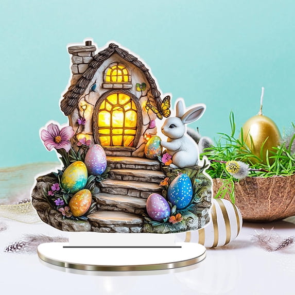 dajkiuy Easter Bunny Tabletop Decorations, Rabbit Egg Tabletop Centerpieces for Easter Spring Tiered Tray Home Party Favor Indoor Decorations