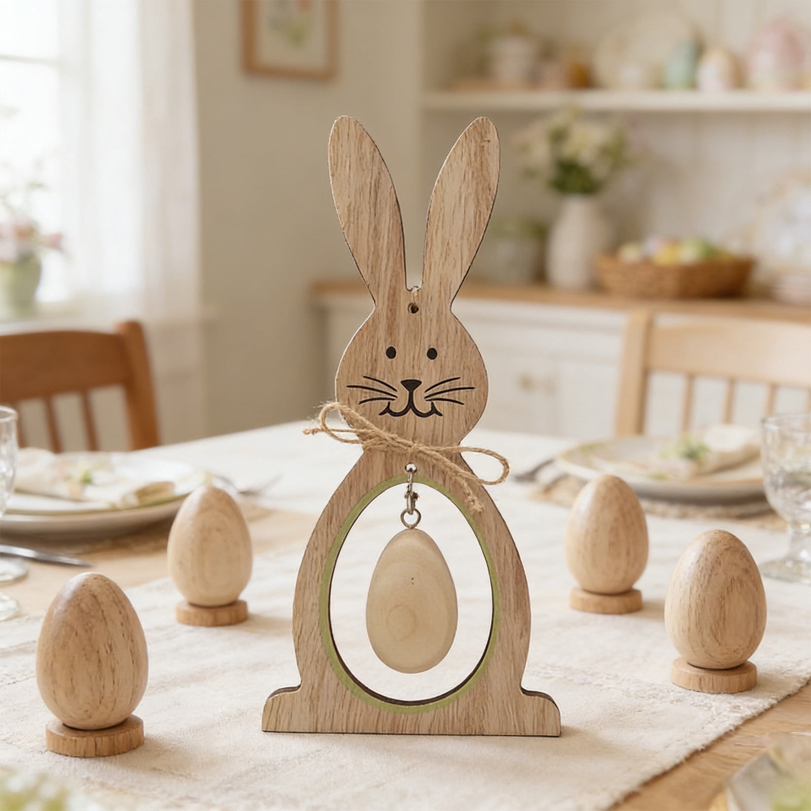 dajkiuy Easter Bunny Wooden Ornament, Spring Wood Decor, Easter ...