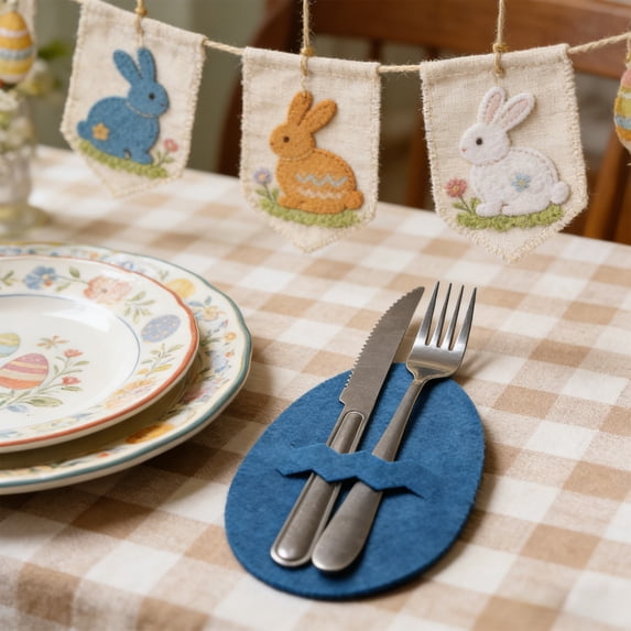 dajkiuy Easter Egg Cutlery Pouch, Silverware Pocket Holders, Cutlery Storage Bags, Festive Table Decor, Holiday Table Supplies, Easter Dinnerware Accessories, Spring Party Essentials