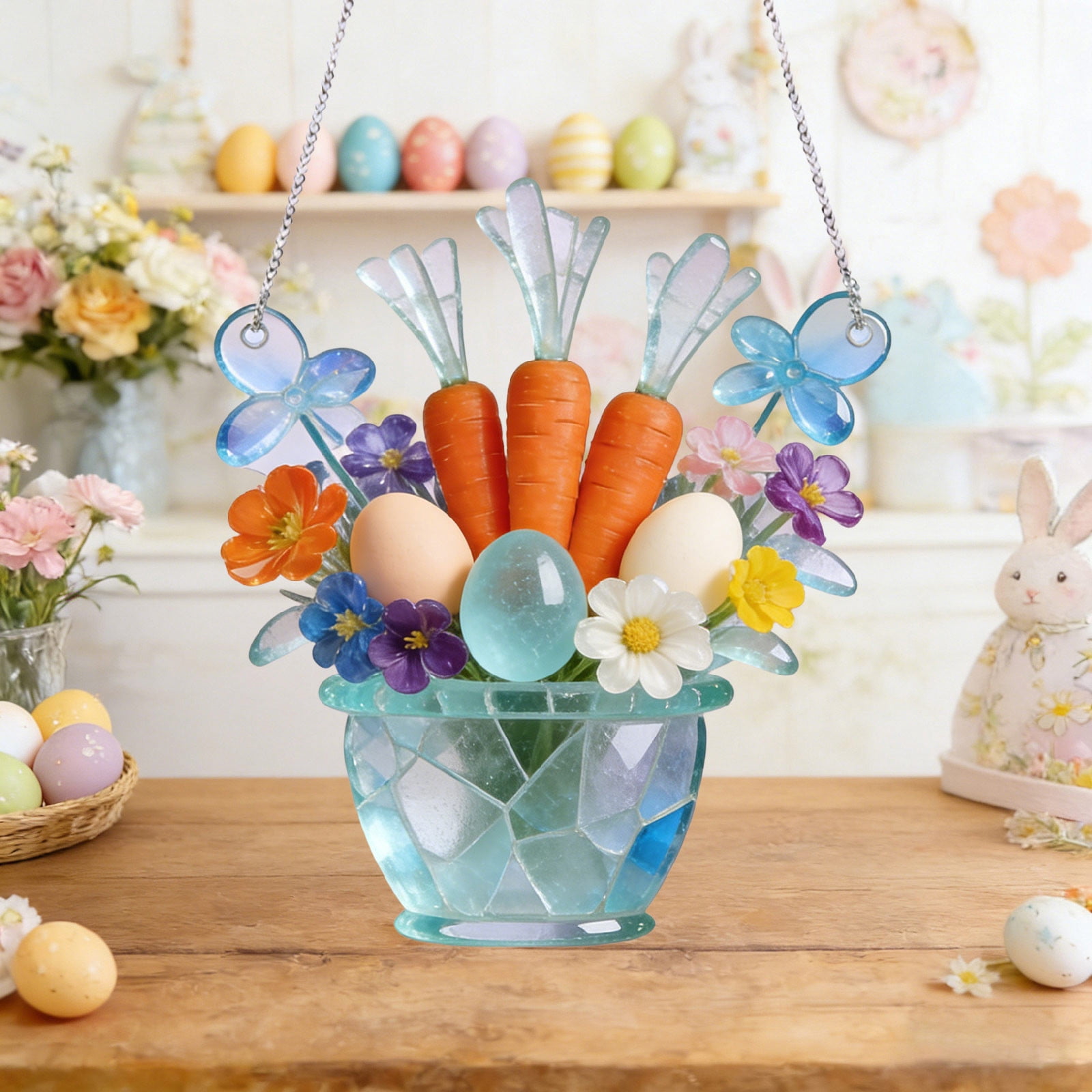 dajkiuy Easter Flower Egg Acrylic Window Hanging Ornament for Home ...