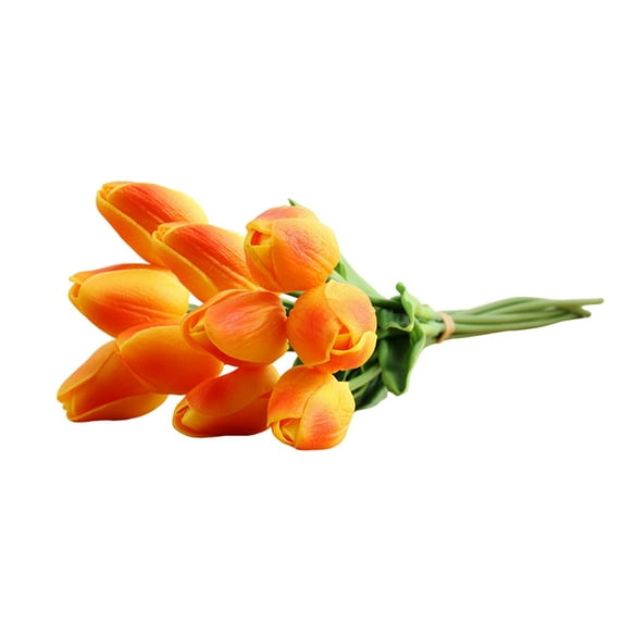 dajkiuy Fake Tulips Real Touch Artificial Flowers 9Pcs Flower Arrangement Bouquet for Home Office Wedding Decoration (14 inch,Orange)