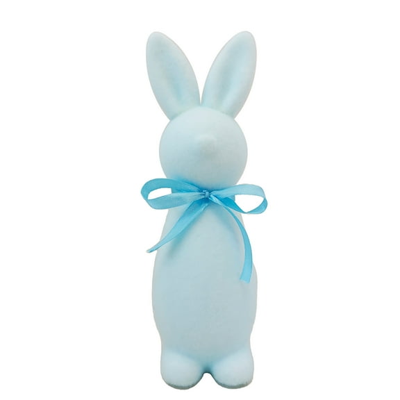 dajkiuy Flocked Bunnies Figurine with Bow, 9 Inch Rabbit Tabletop Ornament for Easter Centerpieces for Spring Home Office Table Decor, Party Supplies