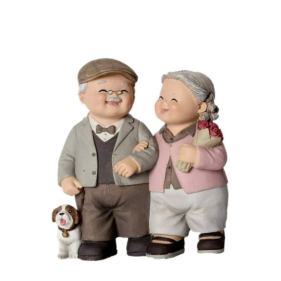 dajkiuy Gifts For Her - Elderly Couple Figurines - Happy Wedding Anniversary for Parents, Grandparents, Old Age Couple Friends, Desktop Decoration Sculpture for Mother and Dad Living Room Bedroom