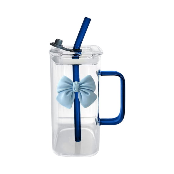 dajkiuy Glass Cups with Lids and Straws, Glass Tumbler with Handle, Drinking Glasses for Water, Juice, Iced Coffee, Milk, Tea
