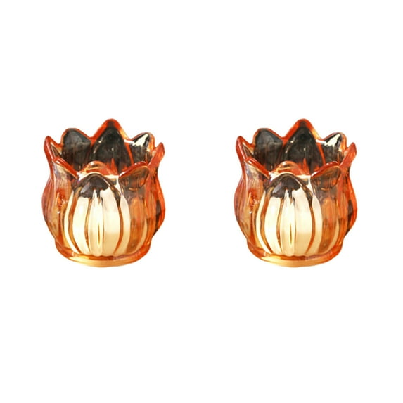 dajkiuy Glass Tea Light Votive Candle Holders Set of 2, Crystal Tealight Holders for Wedding, Birthday Party, Home Table Centerpiece Decor (Coffeer, Liliaceous Shape)