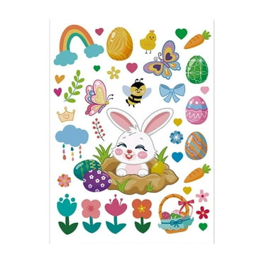 dajkiuy Happy Easter Bunny Window Clings - Happy Easter Door Stickers - Wall Art Decal Easter Egg Wall Decal Spring Flower Tree Branch Window Clings - All kinds of window stickers