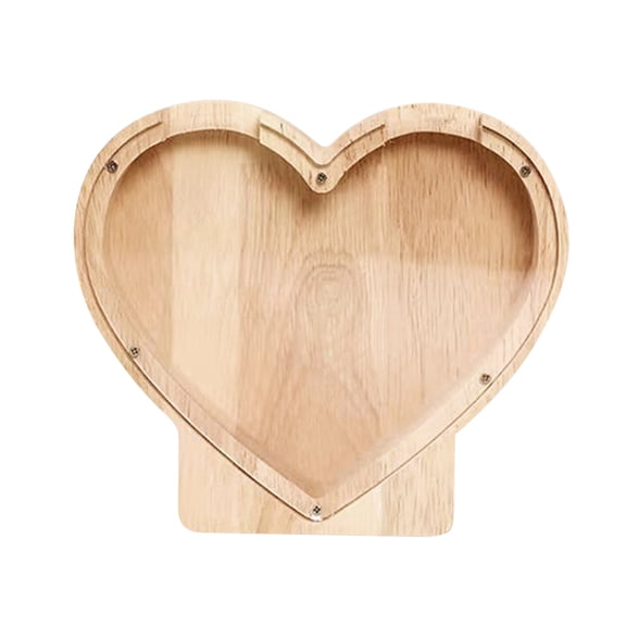 dajkiuy Heart Shaped Wooden Piggy Bank, Coin Bank Money Saving Box for Valentine's Day Christmas Birthday Gift Home Decoration