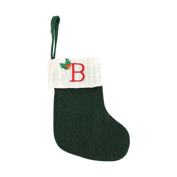 dajkiuy Initial Christmas Stocking, Small Embroidered Letter Knit Green White Christmas Stocking for Family Holiday Decorations and Xmas Tree Fireplace, B