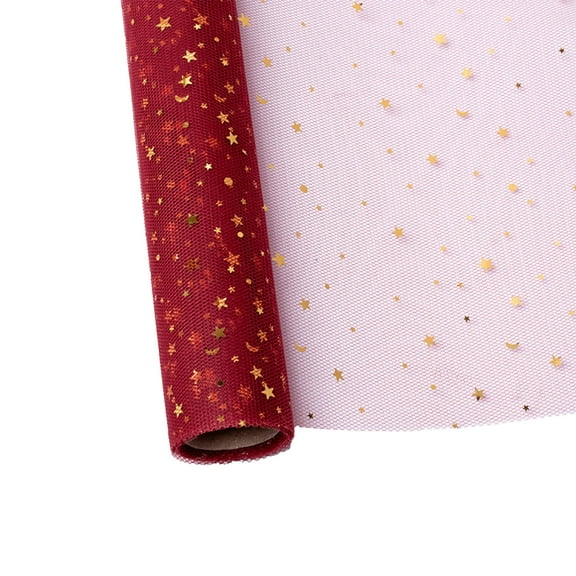 dajkiuy Mesh Ribbon with Gold Star Moon Pattern, DIY Craft Web Glitter Tulle Rolls for Wrapping Home Wedding Christmas Cake Decoration 5Yards