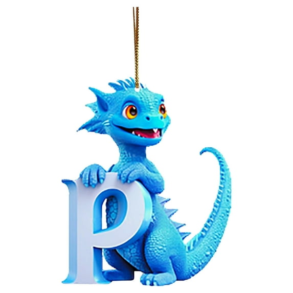 dajkiuy Personalized Dinosaur Christmas Ornament Pendant Ornaments, 26 Initial Letters Hanging Pendants, Acrylic Dinosaur Figures Hanging Gift for Christmas Tree, Funny Gift for Kids (P)