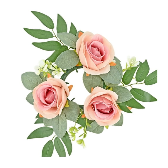 dajkiuy Small Candle Rings Wreaths - Artificial Rose Candle Rings Wreaths - Pink Fake Roses Artificial Flowers Wedding Centerpieces for Weddings Party Tables Party Valentine Day Decoration