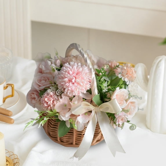dajkiuy Small Wicker Basket with Handle, Handwoven Rattan Gift Basket for Easter Garden Storage Home Decor Wedding Engagement