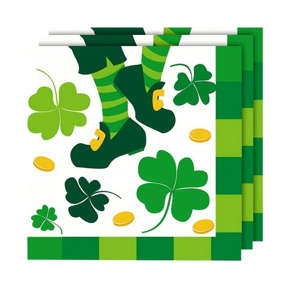 dajkiuy St Patricks Day Tableware Set,Paper Towels,Disposable Towels For Party,Happy St.Patrick's Day Table Decoration Towels Irish Green Shamrock Towels Party Favor 10 Guests (6.2x6.2in)