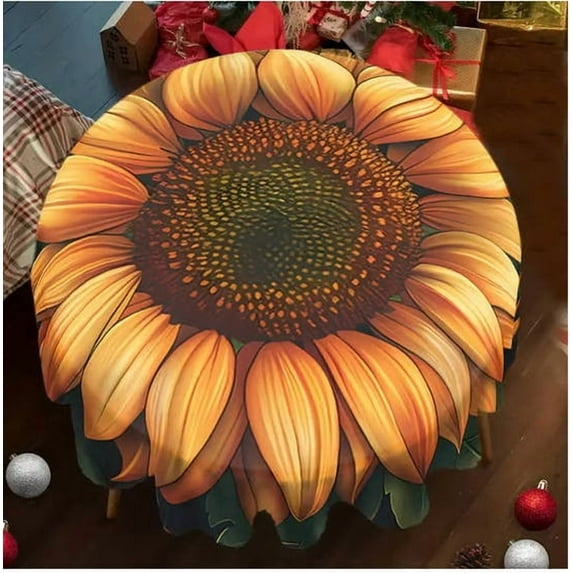 dajkiuy Sunflower Tablecloth, 60 x 60 Inch Round Table Cover Waterproof Stain Resistant for Kitchen Dining Room Party Decoration