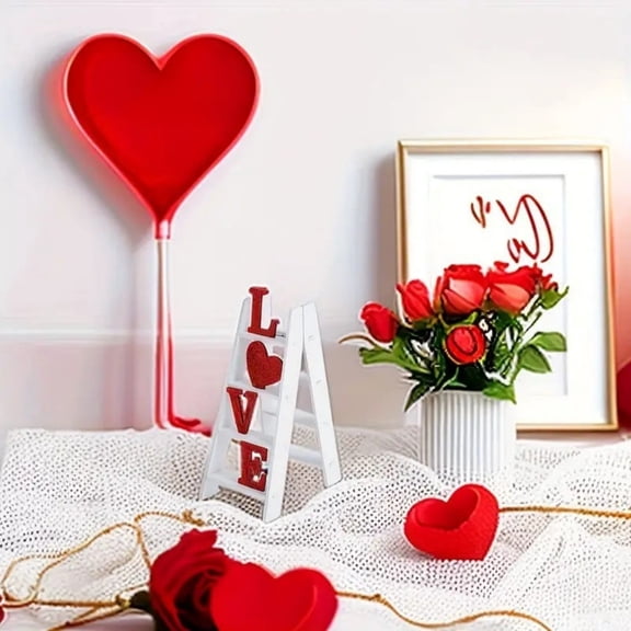 dajkiuy Valentine Love Ladder Tabletop Decoration, Valentine's Day Wooden Sign Wood Love Ladder Table Decor for Desk Shelf Party Wedding Home Decorations, Valentine Gift, 4x3x6Inch
