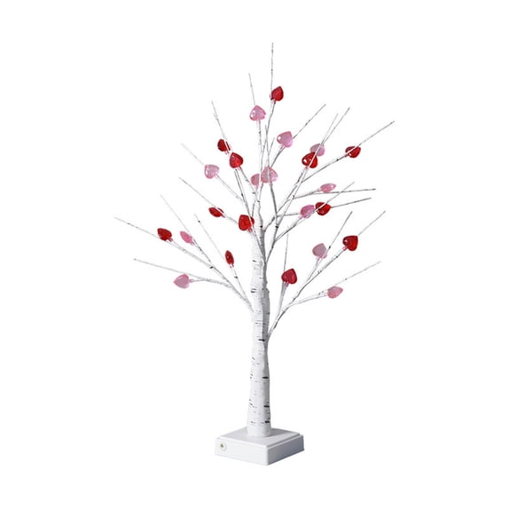 dajkiuy Valentines Day Decorations, 15.7 Inch Lighted Valentines Day Tree with Heart Berry Ornaments, USB/Battery Operated, Artificial Birch Tree for Home Indoor Holiday Decoration