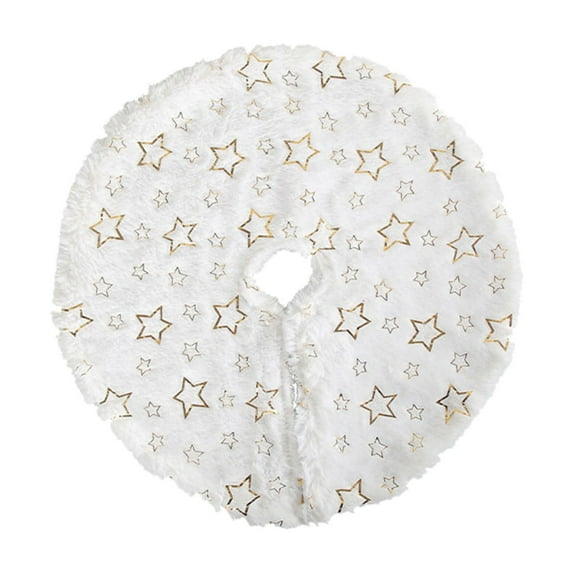 dajkiuy White Christmas Tree Skirt, 30.7 inches Faux Fur Tree Skirt Tree Carpet Mat with Gold Five-Pointed Star Tree Base Cover for Christmas Decorations New Year Party Holiday Xmas Ornaments