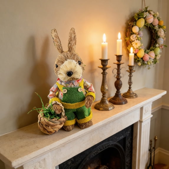 dajkiuy Woven Grass Bunny Ornament, Straw Rabbit Decor, Spring Lawn Ornament, Rustic Easter Decor, Garden Bunny Statue