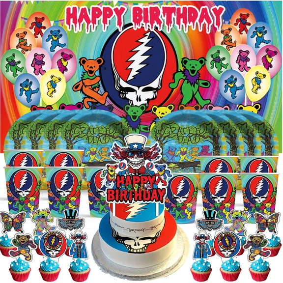dancing bear the greatful dead Birthday Cups Party Supplies Decor Backdrop Paper Plates Fans Decorations Banner