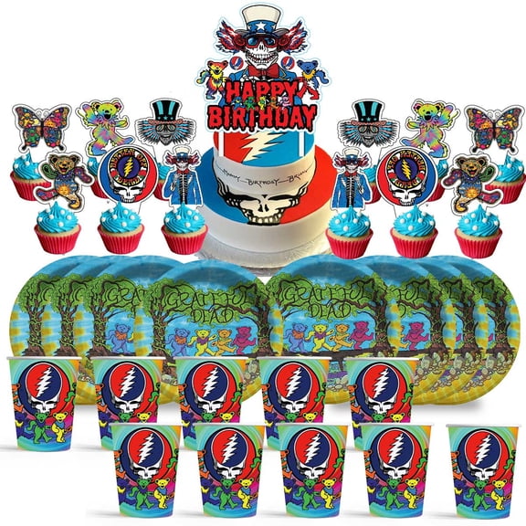 dancing bear the greatful dead Birthday Cups Party Supplies Plates Decorations Cake Topper Decor