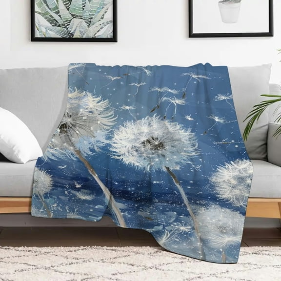 dandelion wind blue background Fuzzy Fluffy Soft Cozy Blanket, Flannel Durable Soft and Warm Flannel Blanket, Lightweight Blanket Multifunctional gift blanket for sofas, travel, camping